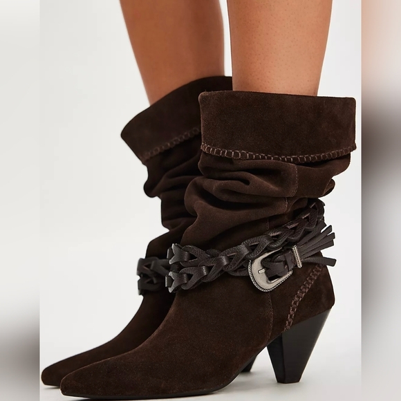 Free People Shoes - Free People Bridget Belt Slouch Boots In Brown Size 10